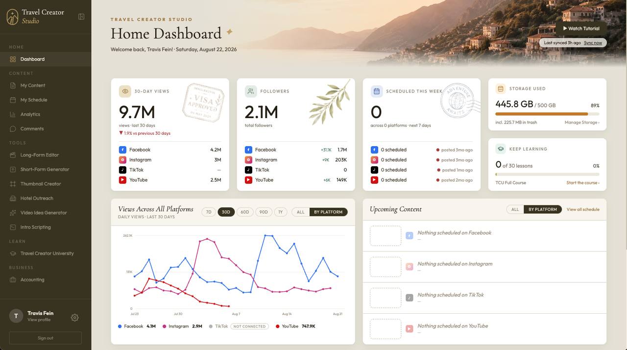 Home Dashboard (stand-in for the Long-Form Editor)